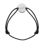 Bracelet en argent cordon coulissant noir avec plaque ronde  graver
