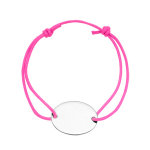 Bracelet en argent cordon coulissant rose avec plaque ovale  graver