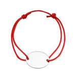 Bracelet en argent cordon coulissant rouge avec plaque ovale  graver