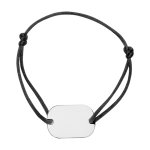 Bracelet en argent cordon noir coulissant avec plaque g. i. grand modle 18mm x 25, 70mm et pans arrondis ...