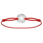 Bracelet en argent cordon rouge coulissant avec rondelle  maman on t'aime  au milieu