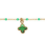 Bracelet en argent dor� boules r�sine verte et pampille tr�fle cristal vert - 15 + 3cm