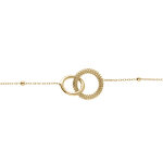 Bracelet argent dor� cha�ne boules 2 anneaux entrelac�s lisse et 1 perl� r�glable 16 � 19cm