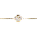 Bracelet en argent dor� motif tr�fle nacre v�ritable et contour d'oxydes blancs 16 + 3cm