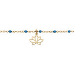 Bracelet en argent et dorure jaune chane avec boules couleur bleu et pampille fleur de lotus 15 + 3cm ...