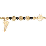 Bracelet en argent et dorure jaune chane avec boules diamantes pierres noires et aile d'ange - longueur ...