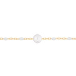 Bracelet en argent et dorure jaune cha�ne avec perles blanches et pierre de lune v�ritable 16 + 3cm