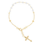 Bracelet en argent et dorure jaune chapelet et pierres facettes blanches 16, 5 + 2, 5cm