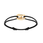 Bracelet en argent et dorure jaune cordon noir coulisant avec motif grain de caf� 12 x 16mm