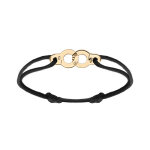 Bracelet en argent et dorure jaune motif menotte avec cordon coulissant noir