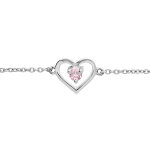 Bracelet en argent platin� cha�ne avec coeur et oxyde rose 14 + 3cm