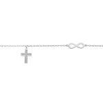 Bracelet en argent platin� infini et pampille croix oxydes blancs sertis 16 + 3cm