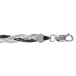 Bracelet en argent rhodi� 3 cha�nes mailles plates tress�es, dont 1 rhodi�e noir - longueur 18cm