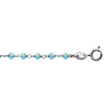 Bracelet en argent rhodi� boules perles de verre facett�es bleu clair 15cm + 3cm