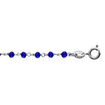 Bracelet en argent rhodi boules perles de verre facettes bleu fonc 15cm + 3cm