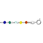 Bracelet en argent rhodié boules perles de verre facettées multicolores 15cm + 3cm Bracelet en argent rhodié boules perles de verre facettées multicolores 15cm + 3cm