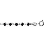 Bracelet en argent rhodi boules perles de verre facettes noires 15cm + 3cm