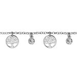 Bracelet en argent rhodi� cha�ne avec 3 pampilles arbre de vie ajour� et 2 oxydes blancs sertis clos ...