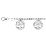 Bracelet en argent rhodi chane avec 5 pampilles arbres de vie ajours - longueur 16cm + 3cm de rallonge ...