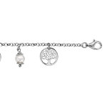 Bracelet en argent rhodi� cha�ne avec 5 pampilles arbre de vie ajour� et 4 perles synth�tiques blanches ...