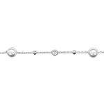 Bracelet en argent rhodi� cha�ne avec alternance de petites boules lisses, de 2 perles blanches synth�tiques ...
