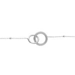 Bracelet argent rhodi� cha�ne boules 2 anneaux entrelac�s lisse et 1 perl� r�glable 16 � 19cm