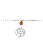 Bracelet en argent rhodi chane avec boule ambre vritable et arbre de vie 16 + 3cm