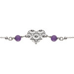 Bracelet argent rhodi chane boule coeur martel avec 2 boules jade violette vritable rglable 16  ...