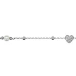Bracelet en argent rhodi chane avec boules lisses, 1 coeur orn d'oxydes blancs au milieu et 1 perle ...