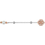 Bracelet en argent rhodi chane avec boules lisses, 1 trfle  4 feuilles dor rose et orn d'oxydes ...