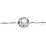 Bracelet en argent rhodi chane avec carr d'oxydes blancs et perle de culture d'eau douce blanche 16 ...