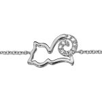 Bracelet en argent rhodi� cha�ne avec chat ajour� stylis� avec queue orn�e d'oxydes blancs - longueur ...
