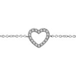 Bracelet en argent rhodi� cha�ne avec coeur �pais ajour� orn� d'oxydes blancs - longueur 15, 5cm + 1, ...