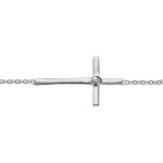 Bracelet en argent rhodi chane avec croix lisse couche et 1 oxyde blanc serti  l'intersection - longueur ...
