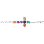 Bracelet en argent rhodi chane avec croix et pierres multi couleurs 16 + 3cm