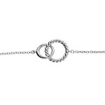 Bracelet en argent rhodi� cha�ne avec double anneaux entremel�s lisse et torsade 16 + 3cm
