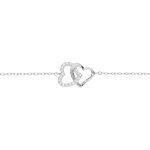 Bracelet en argent rhodi� cha�ne avec double coeur entrelac� et oxydes blancs sertis 16 + 2, 5cm