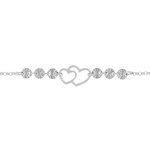Bracelet en argent rhodi� cha�ne avec double coeur et pastilles diamant�es 16 + 3cm
