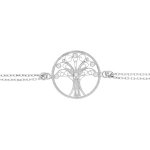 Bracelet en argent rhodi� cha�ne double avec pastille arbre de vie en filigrane et oxydes blancs sertis ...