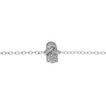 Bracelet en argent rhodi� cha�ne avec main de fatma et oxydes blancs sertis 16 + 3cm