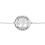 Bracelet en argent rhodié chaîne avec médaillon prénoms à graver motif petit arbre de vie 20mm 15, 5 ... Bracelet en argent rhodié chaîne avec médaillon prénoms à graver motif petit arbre de vie 20mm 15, 5 ...