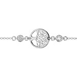 Bracelet en argent rhodi� cha�ne avec au milieu 1 arbre de vie ajour� et 1 oxyde blanc sertis clos de ...