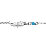 Bracelet en argent rhodi chane avec au milieu 1 petite plume et 1 boule turquoise - longueur 16cm + ...
