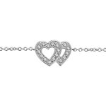 Bracelet en argent rhodi� cha�ne avec au milieu 2 coeurs superpos�s �vid�s et orn�s d'oxydes blancs sertis ...