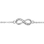 Bracelet en argent rhodi� cha�ne avec au milieu symbole infini avec moiti� orn�e d'oxydes blancs et l'autre ...