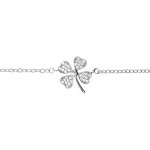 Bracelet en argent rhodi� cha�ne avec au milieu tr�fle � 4 feuilles orn� d'oxydes blancs sertis - longueur ...