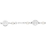Bracelet en argent rhodi chane avec motif arbre de vie et perles blanches en verre de swarovski 15 ...
