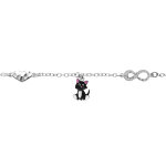 Bracelet en argent rhodi� cha�ne avec motif infini et coeur et chat noir et blanc 12, 5 + 3cm