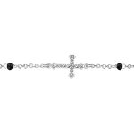 Bracelet en argent rhodi chane avec oxydes noirs et 1 croix couche orne d'oxydes blancs - longueur ...