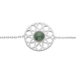 Bracelet en argent rhodi chane avec pastille rosace et jade verte vritable 16 + 2cm